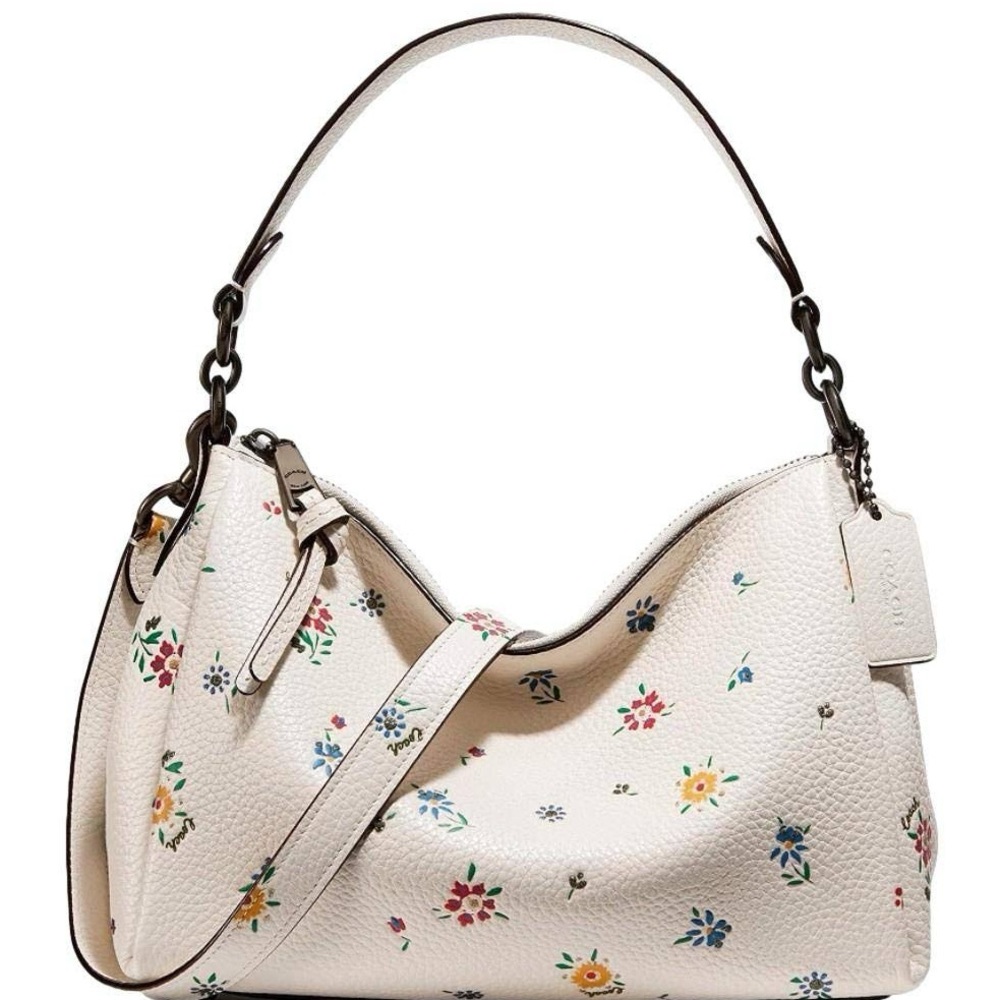Couch white leather flower print purse